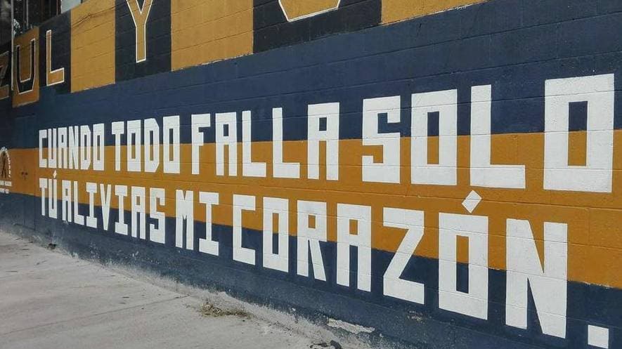 El mural de los Pumas ubicado en la Colonia Narvarte: 'Cuando todo falla sólo tú alivias mi corazón'.