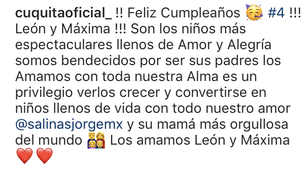 Les escribió un cariñoso mensaje de felicitación en sus redes sociales.