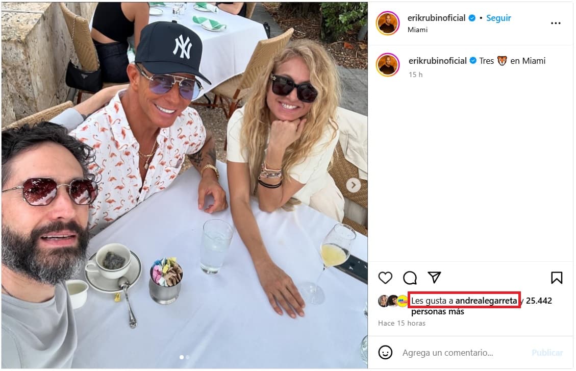 Andrea Legarreta, ex de Erik Rubín, dio 'like' a las fotos en las que él sale con Paulina Rubio, su antigua novia.