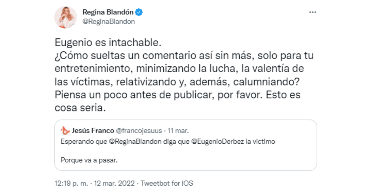 Regina Blandón en Twitter.