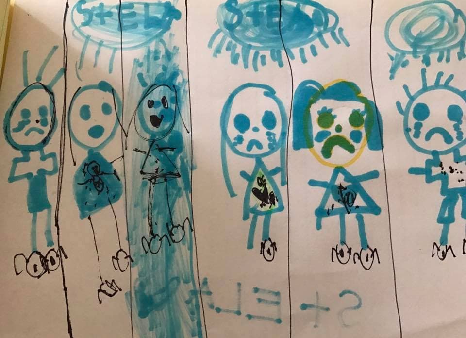 "Ningún niño debería estar en prisión", tituló este dibujo Stella, una niña de Florida de 5 años.