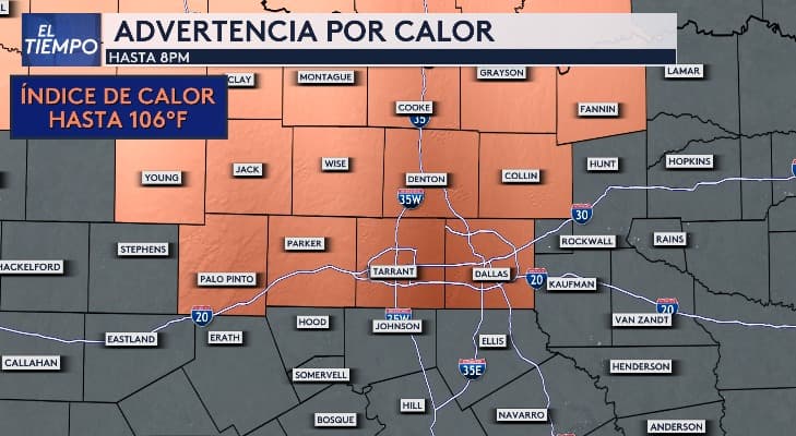 <b>Una advertencia de calor se ha activado en parte de nuestra región</b>, incluyendo las ciudades de Dallas y Fort Worth. El índice de calor podría alcanzar hasta los 106 °F.