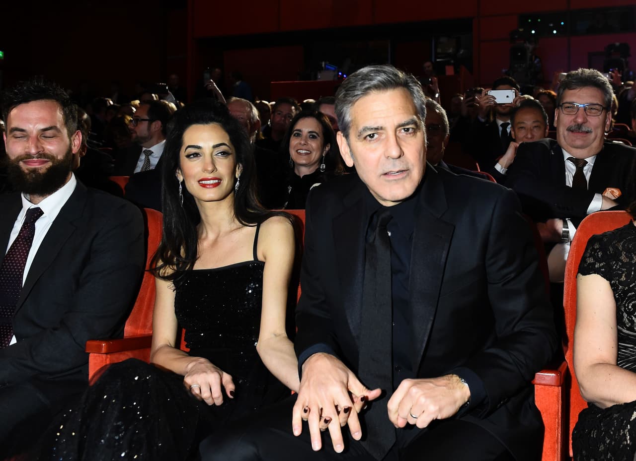 Amal y George, listos para la proyección de la cinta.