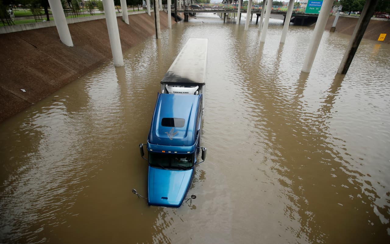 A cargo truck was submerged in Houston, Texas.