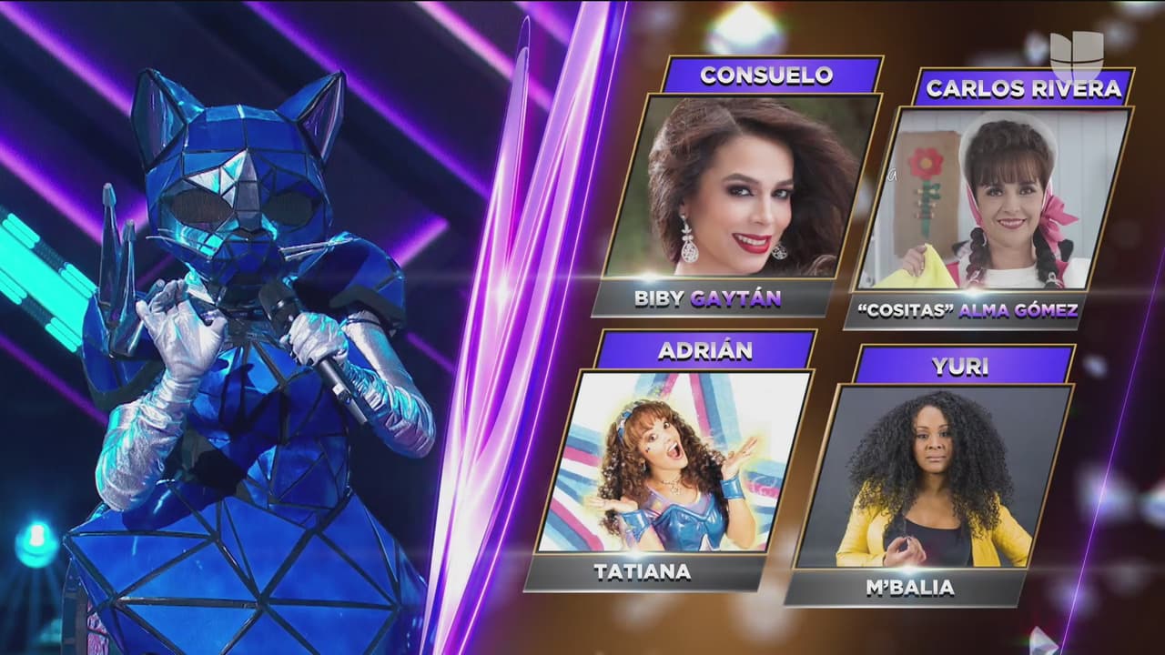 Gato fue el primero en aparecer en escena y puso al jurado a bailar al ritmo de cumbia con el tema 'Cómo te voy a olvidar'. Al final, intuyeron que tras la máscara podría encontrarse Biby Gaytán, 'Cositas', Tatiana o M'balia, de OV7.