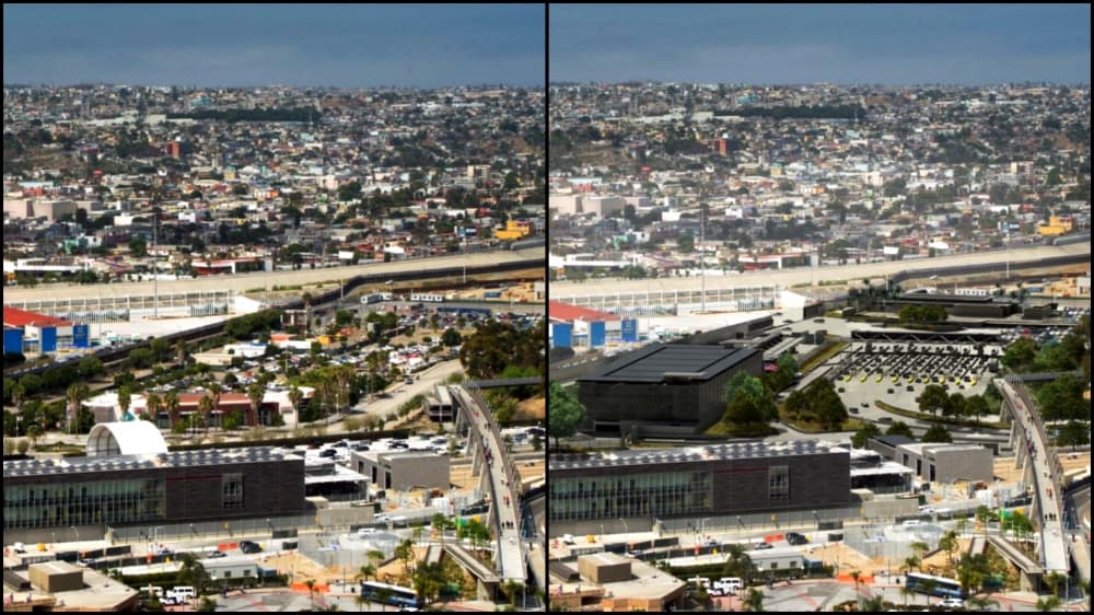 Comparativa del antes y después de que concluya el proyecto de remodelación y expansión de la garita de San Ysidro.