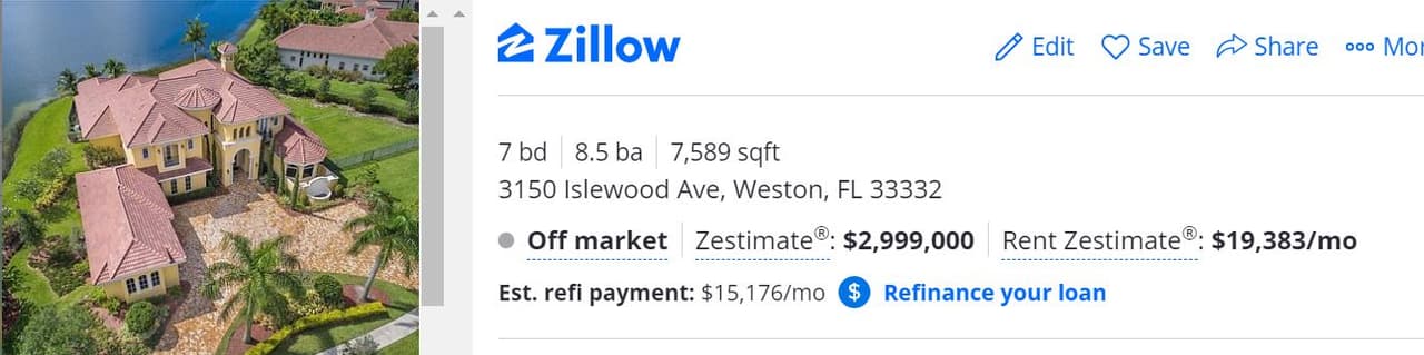 La supuesta casa en Weston de Walter Veintemilla, presidente de la empresa, Worldwide Capital Lending Group.