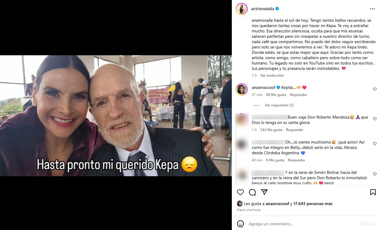 Natalia Ramírez externa su tristeza por la muerte de Kepa Amuchastegui.