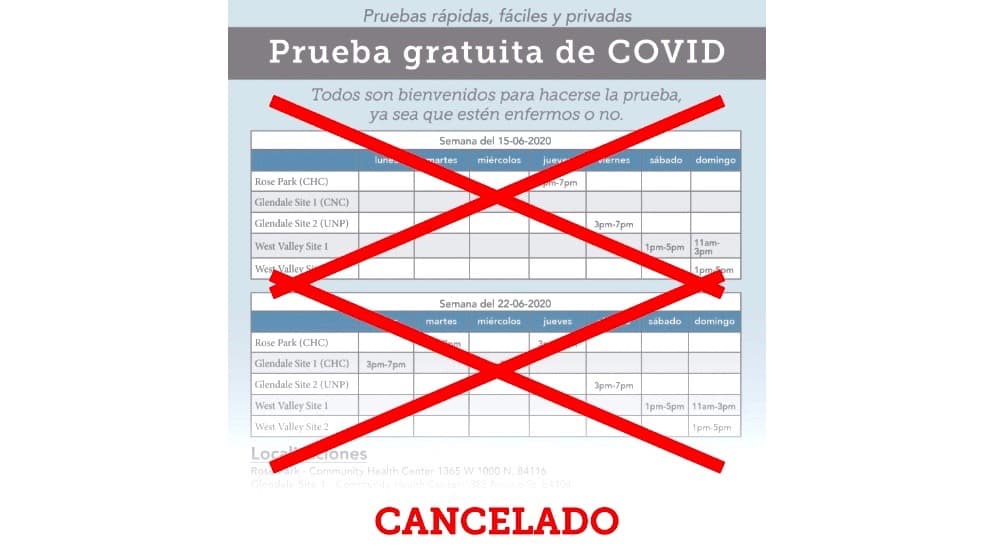 Condado de Salt Lake cancela eventos gratuitos de prueba de Coronavirus