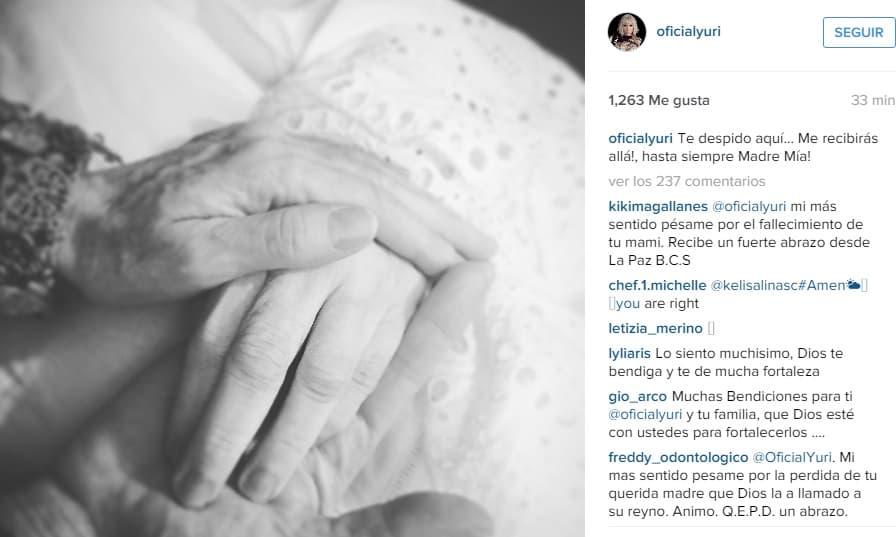 Con una emotiva fotografía, la artista se despidió de su mami: "Te despido aquí...Me recibirás allá!, hasta siempre Madre Mía!".