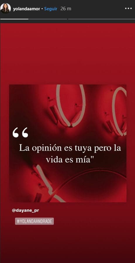 Por otro lado, Yolanda continúa publicando mensajes que podrían estar dirigidos a 'La Vero'. Este 17 de septiembre compartió esta frase en sus historias de Instagram.
