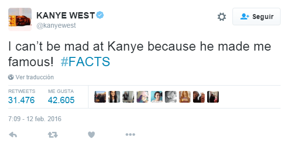 "... No puedo ser mala con Kanye porque él me hizo famosa", relató el cantante.