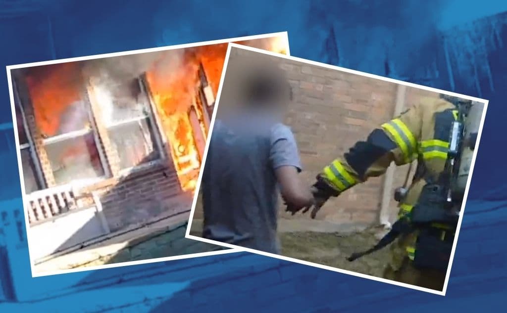 Captan el rescate de un chico en un incendio, que casi atrapa a los bomberos en Frisco
