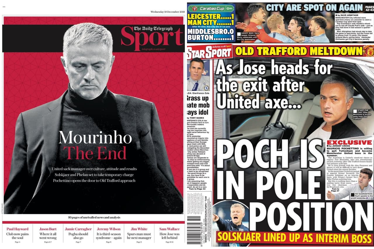 Los medios ingleses reaccionaron al despido del técnico portugués José Mourinho como cabeza de Manchester United, que ahora se plantea el futuro en su banquillo.