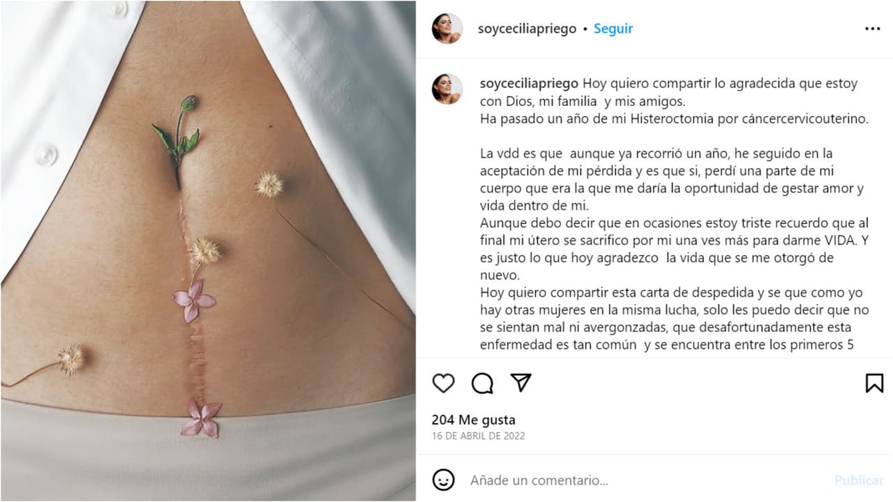 Con este mensaje fechado en abril de 2022, Cecilia Priego dio a conocer que tenía cáncer.