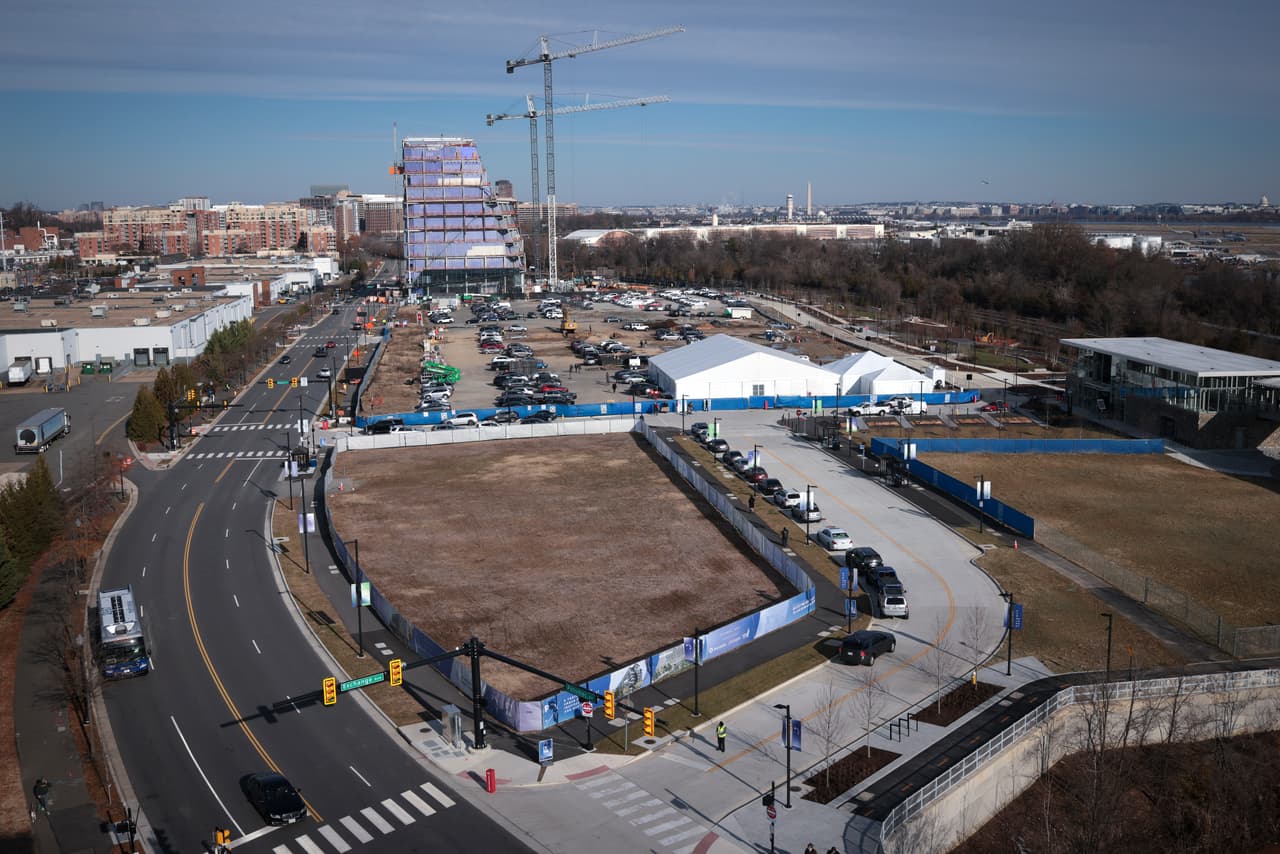 ALEXANDRIA, VIRGINIA - DECEMBER 13: In an aerial view, the site of a new sports arena for the Washington Wizards NBA basketball team and Washington Capitals NHL hockey team is seen on December 13, 2023 in Alexandria, Virginia. Virginia Gov. Glenn Youngkin announced a tentative agreement with Monumental Sports & Entertainment that would move the Wizards and the Capitals from Washington, DC to what Youngkin called a new "visionary sports and entertainment venue" in northern Virginia. (Photo by Win McNamee/Getty Images)