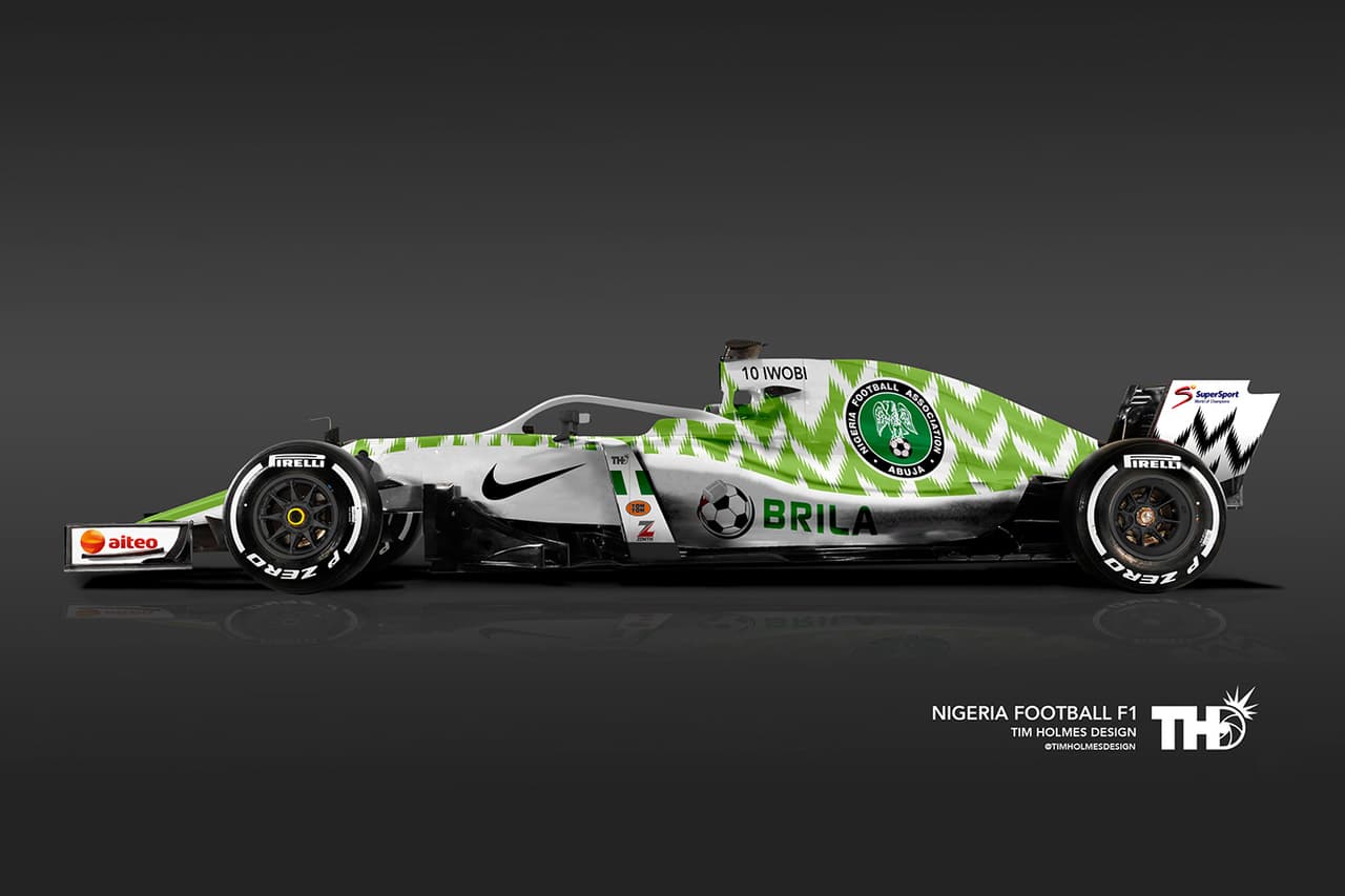 <b>Nigeria</b>
<br>Esta selección, con cinco apariciones en un Mundial de Fútbol, tiene en el verde y blanco sus principales colores. Tim Holmes sabe lograr una buena combinación en la que destaca el logo de la Asociación Nigeriana de Fútbol.
<br>Jugador N° 18 Alex Iwobi (delantero)