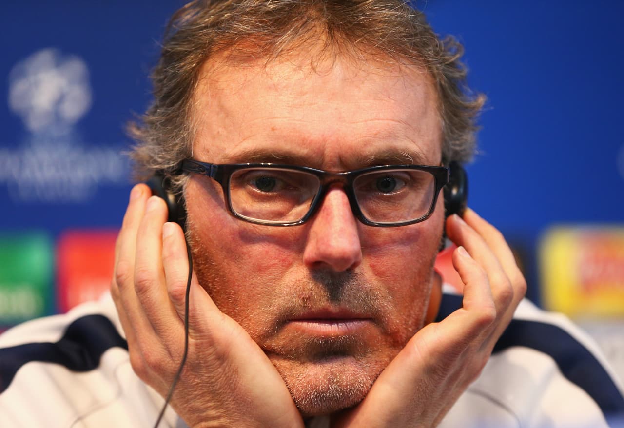 MANCHESTER, ENGLAND - APRIL 11: Laurent Blanc, coach of Paris Saint-Germain attends a press conference ahead of the UEFA Champions League Quarter Final Second Leg match against Manchester City at Etihad Stadium on April 11, 2016 in Manchester, England. (Photo by Clive Brunskill/Getty Images)