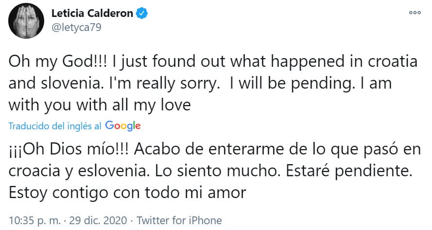 Mientras que en Twitter mostró su solidaridad por el reciente terremoto de 6.4 grados de intensidad que azotó a Croacia y Eslovenia.
<br>