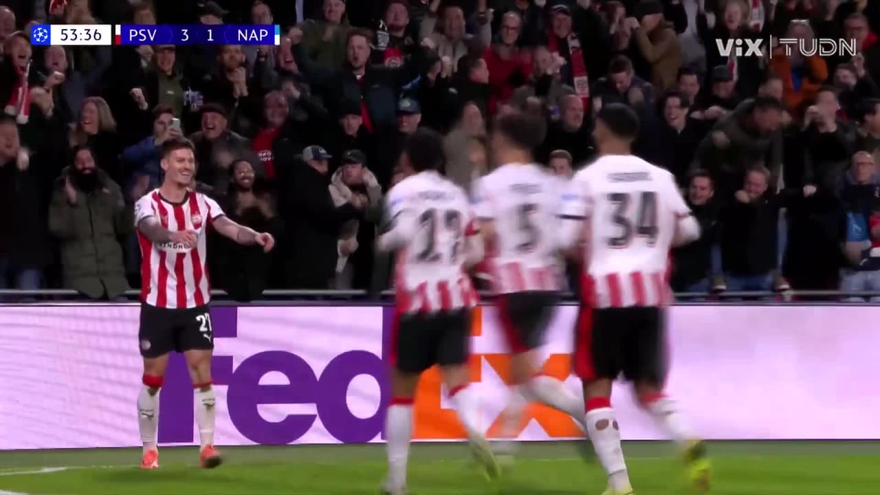 ¡GOL! Dennis Man recibe pase de Mauro Junior y pone al PSV 3-1 ante Napoli