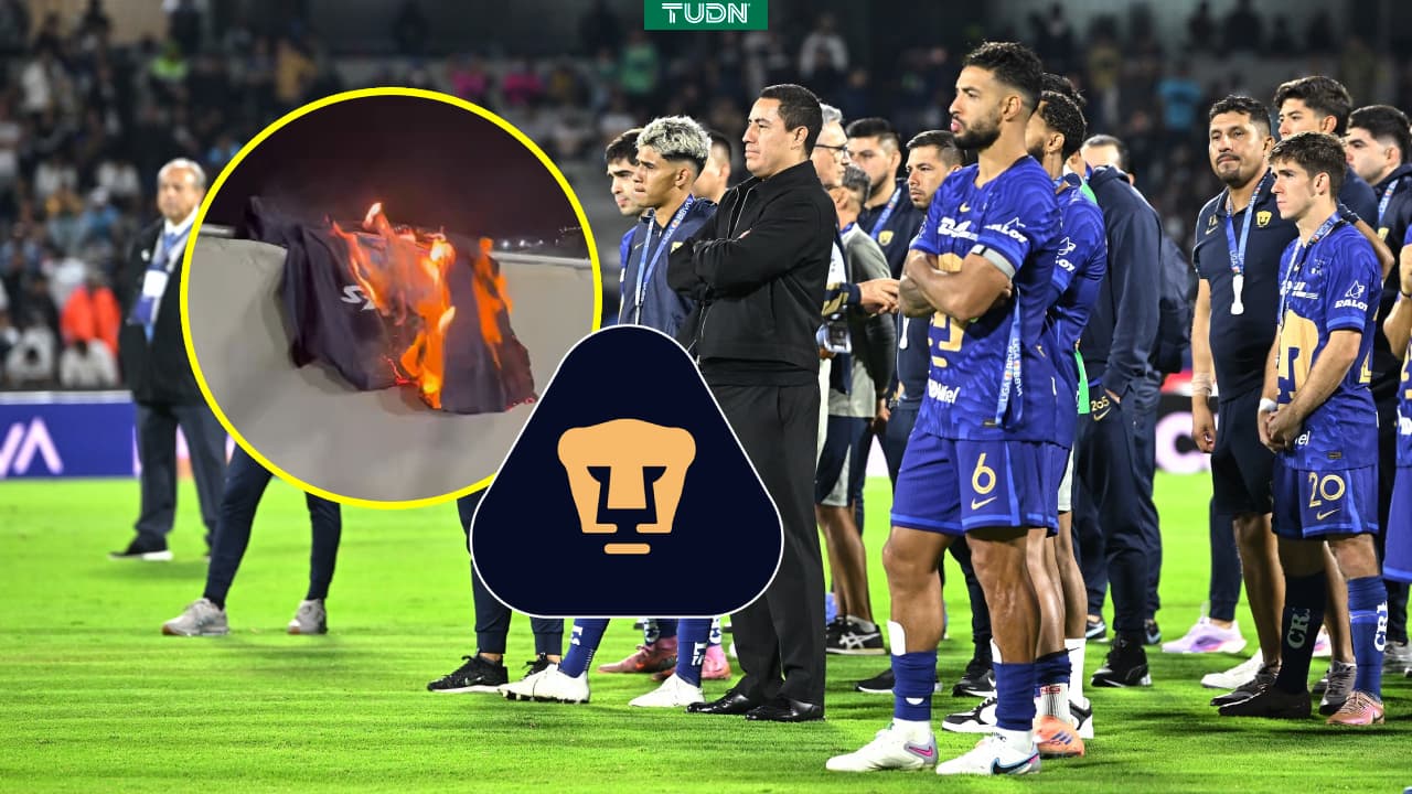 Queman playera de Pumas en C.U. durante festejos de Cruz Azul