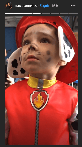 Diego fue disfrazado de Marshall, uno de los personajes. Hasta la carita le pintaron y él se mostró muy sorprendido y divertido en los videos que sus papás compartieron en las historias de Instagram.