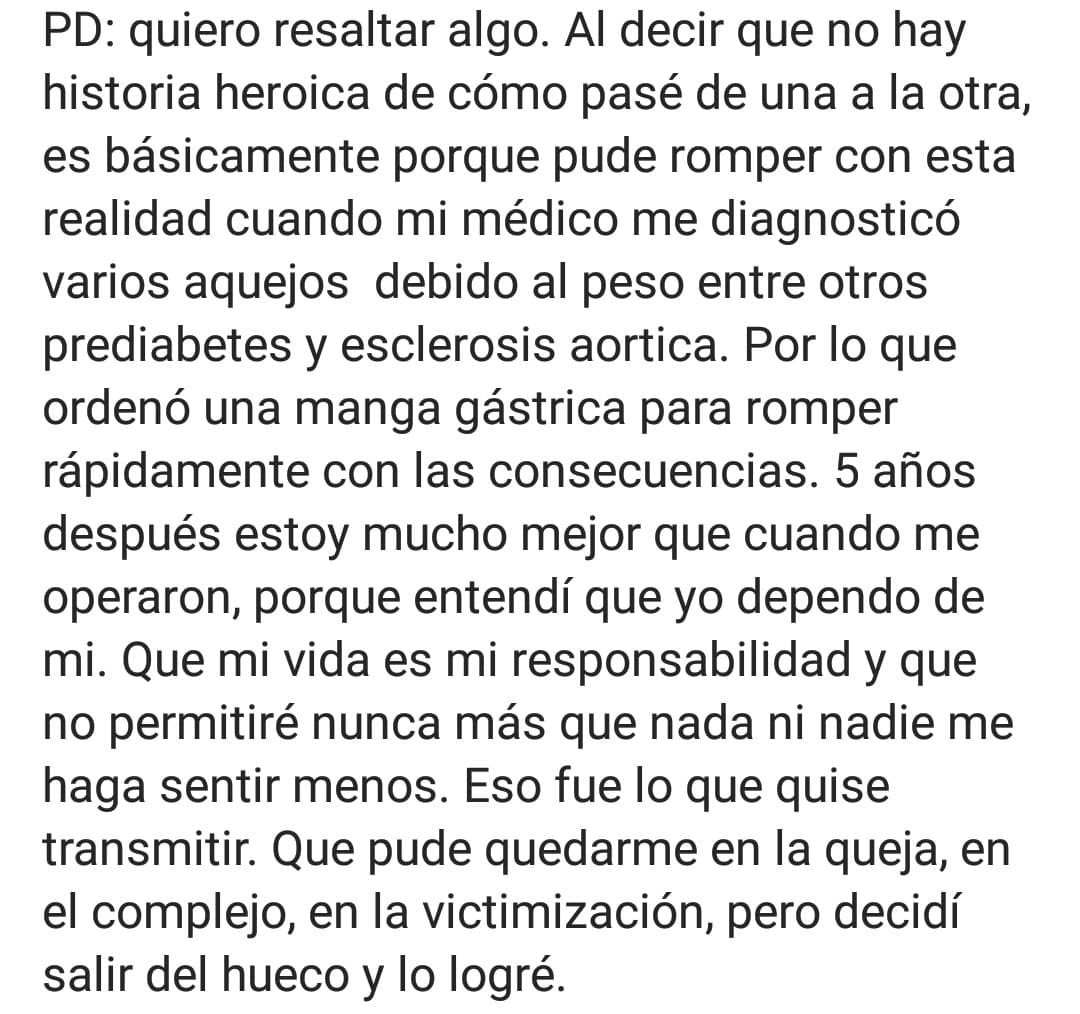 En la imagen que lleva hasta el momento casi 20 mil reacciones y más de 800 comentarios también explicó el motivo que la llevó a tomar la riendas de su vida.