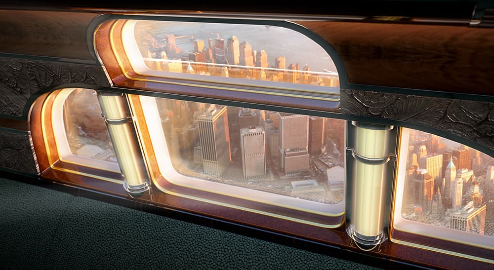 Manhattan vista desde la ventana Art Deco del Manhattan Airship.