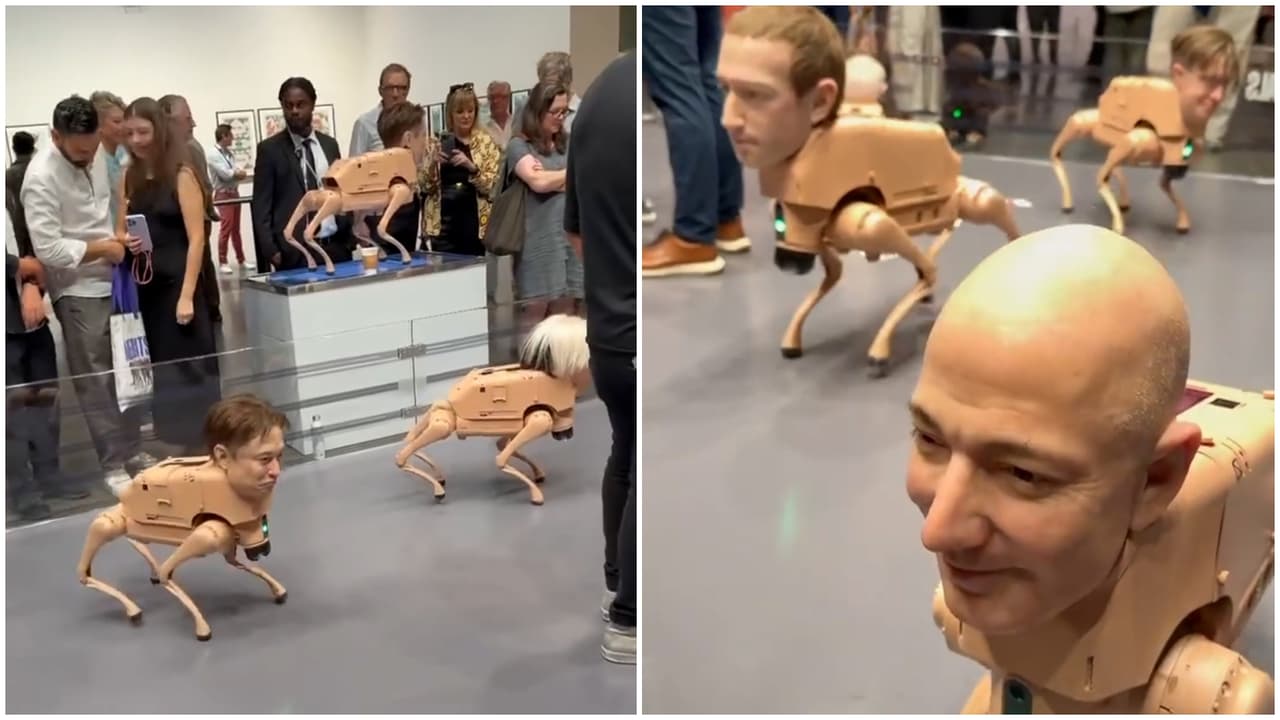 Perros robot con rostros de Musk, Zuckerberg y Bezos se vuelven virales en Miami