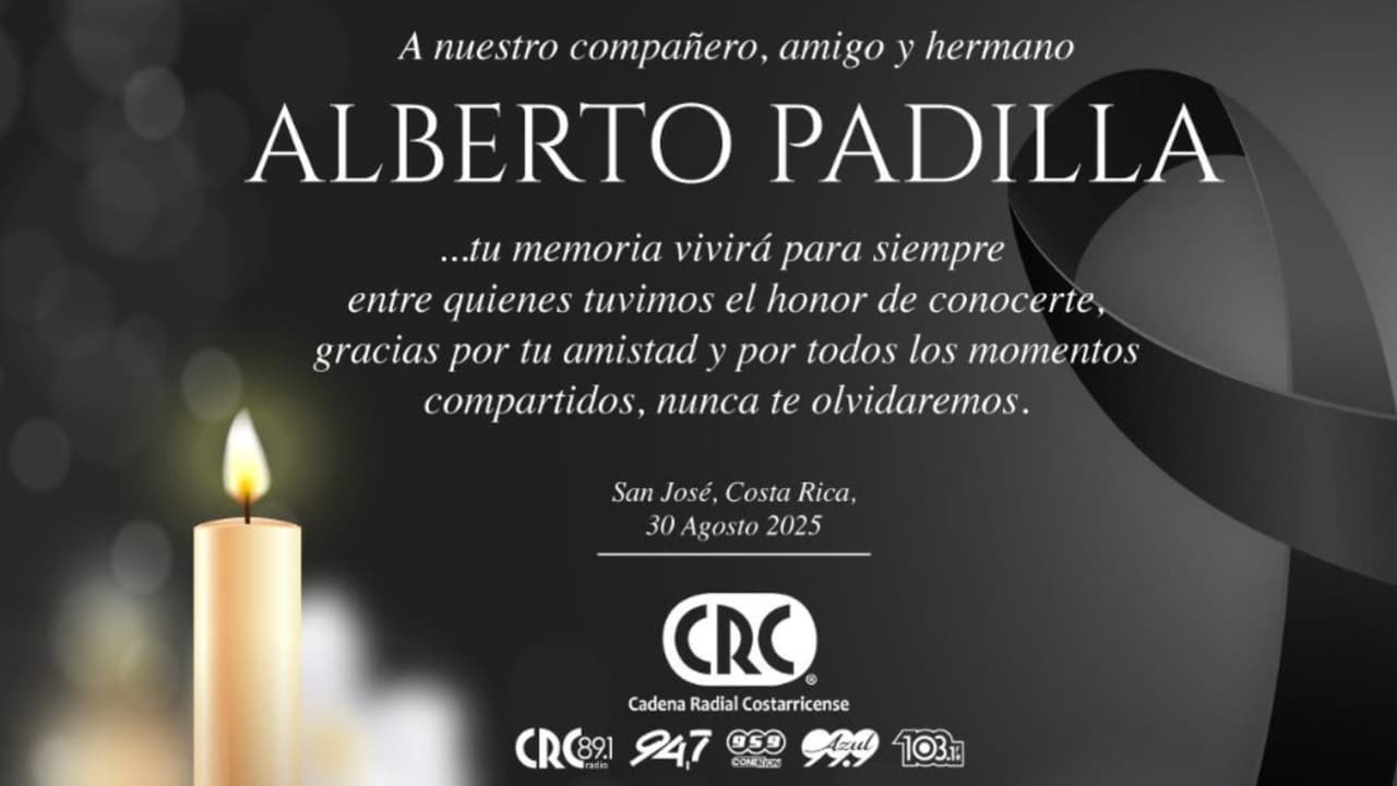 Esta esquela en memoria del periodista Alberto Padilla fue publicada en la página de Facebook del programa de radio que él tenía en Costa Rica.