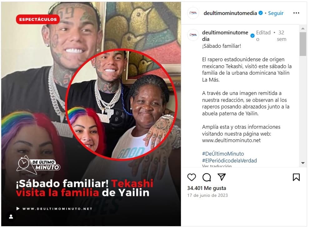 Tekashi convivió con la abuela de Yailin el año pasado.