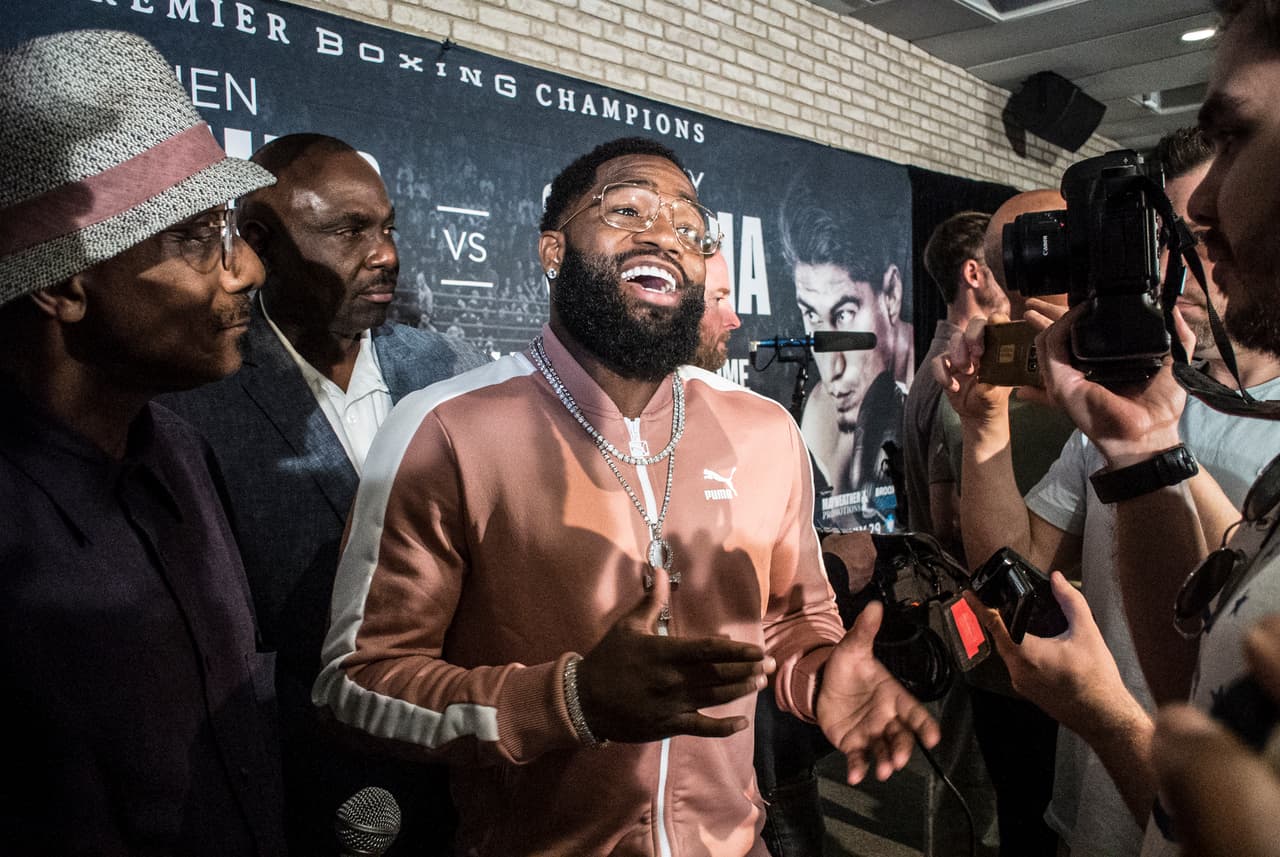 NEW YORK, NY - June 19: Adrien Broner speaks to the press during the Adrien Broner vs Mikey Garcia Welterweight press conference at the Dream Hotel June 19, 2017 in New York City. (Photo by Bill Tompkins/Getty Images)