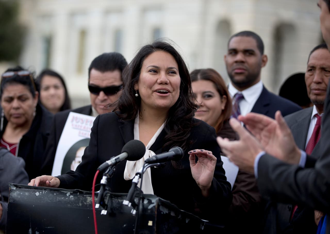 El Paso, Texas, County Judge Veronica Escobar speaks during a news conference on Capitol Hill in Washington, Wednesday, Feb. 27, 2013, to explain what border communities are asking for in the context of immigration reform. (AP Photo/Carolyn Kaster)