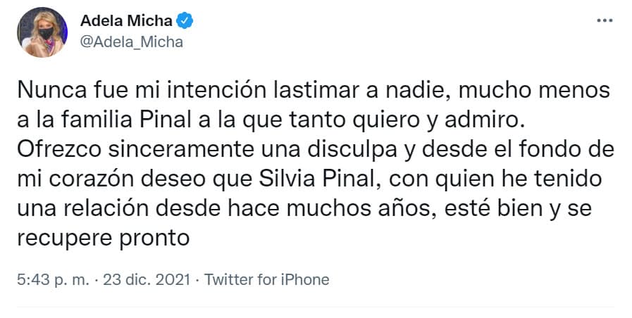 Adela Micha pide disculpas a la familia Pinal.