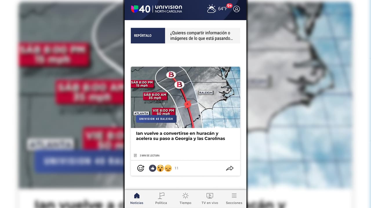 Así puedes recibir las alertas del tiempo en español en la app Univision 40 North Carolina 