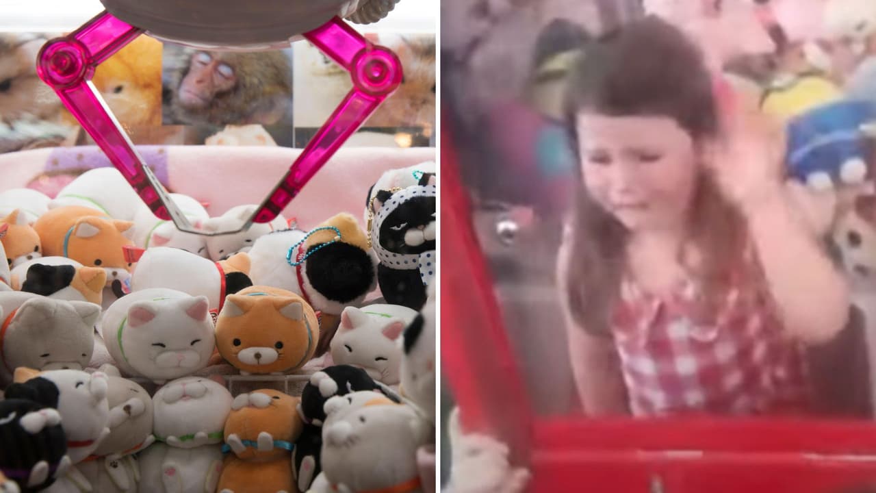 Niña de 4 años quedó atrapada en máquina de peluches intentando robar uno: video se hizo viral