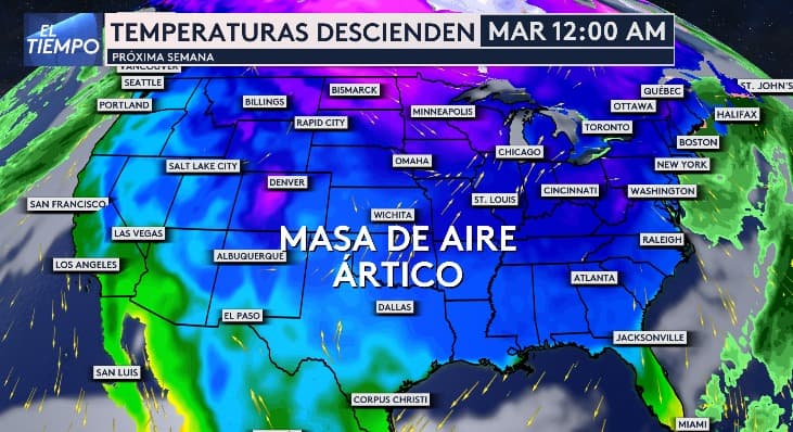 Una masa de aire ártico que se extenderá por casi todo el centro de Estados Unidos es lo que traerá este frente frío y provocará que bajen drásticamente las temperaturas en el norte de Texas.