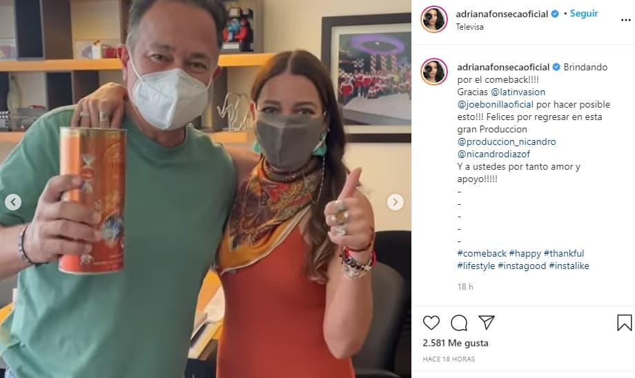 Tras 15 años de ausencia en los melodramas mexicanos, 
<b>Adriana Fonseca celebró estar de vuelta</b> junto al productor de exitosos melodramas como Destilando Amor, Amores Verdaderos y Mañana Es Para Siempre.