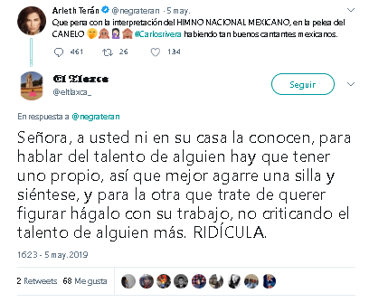 El comentario de 
<b><a href="https://www.univision.com/entretenimiento/es-una-ternura-asi-ha-crecido-el-bebe-de-arleth-teran-fotos">Arleth Terán</a></b> generó mensajes en su contra por parte de los seguidores del cantante, quienes en respuesta pusieron en duda el talento y carrera de la actriz.