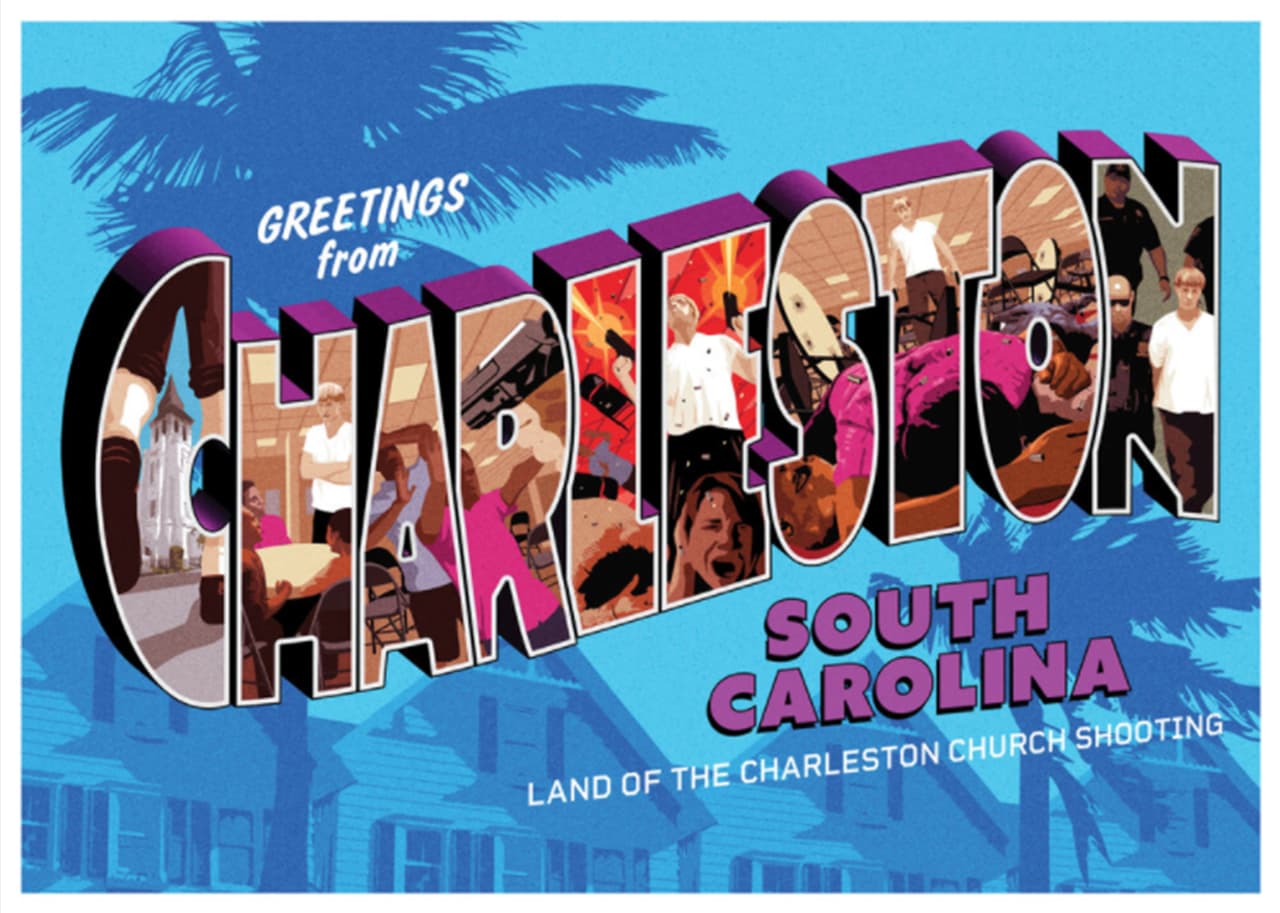 <b>“Saludos desde Charleston, la tierra del tiroteo en la iglesia de Charleston”.</b> La iniciativa detalla que el país ha desarrollado una "reputación trágica y vergonzosa": más de 41,000 personas murieron por violencia con armas de fuego sólo en 2020”. El 17 de junio de 2015, “nueve personas negras fueron asesinadas durante un estudio bíblico. El asesino era un supremacista blanco de 21 años”, 
<a href="https://www.univision.com/noticias/criminalidad/en-fotos-a-un-ano-de-la-tragedia-de-la-iglesia-de-charleston-fotos"><u>explica la postal sobre este caso</u></a>.