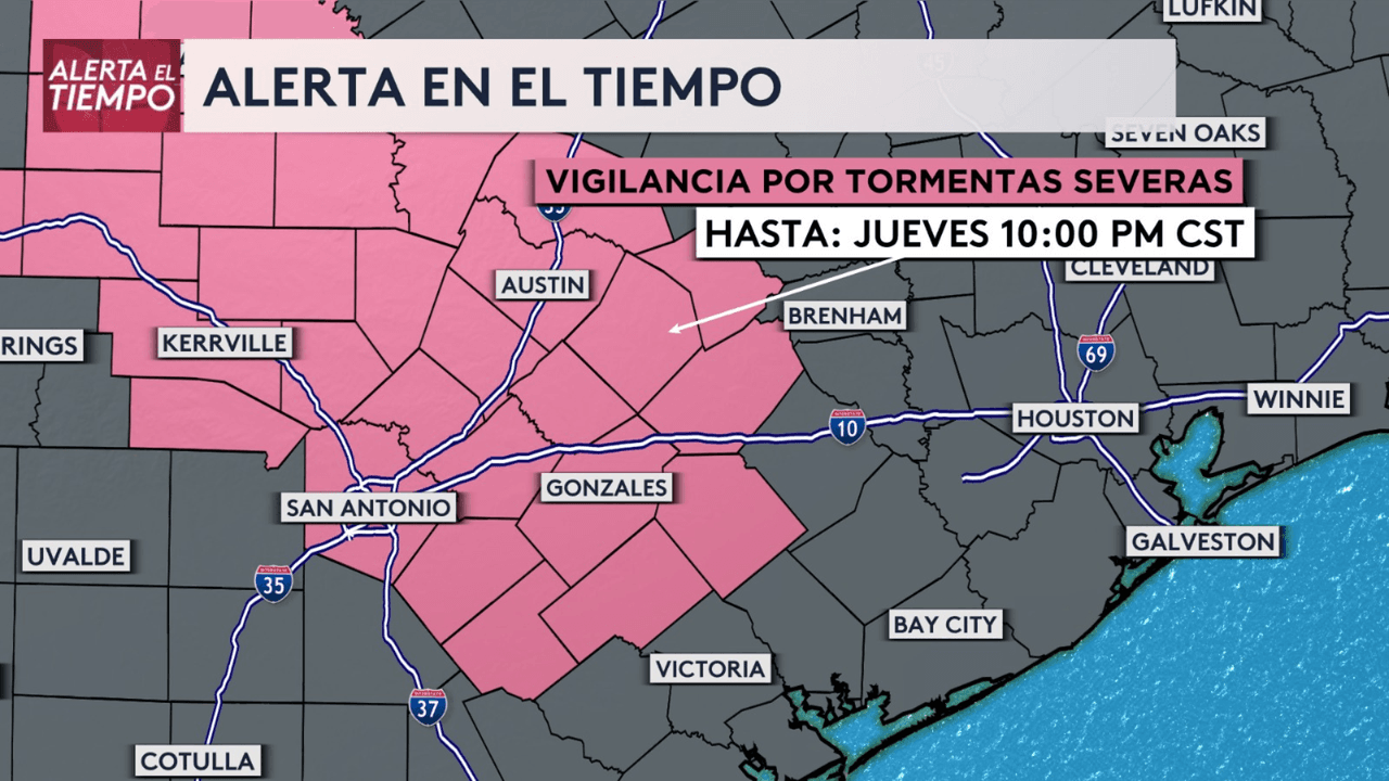 Emiten una vigilancia por tormentas severas para varios condados, incluyendo la parte de San Antonio