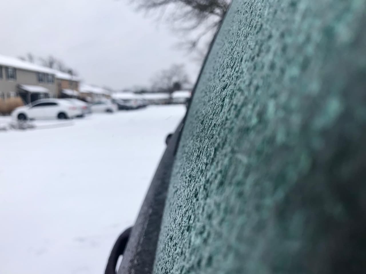 El frío mantiene congelados los vidirios de los automóviles.