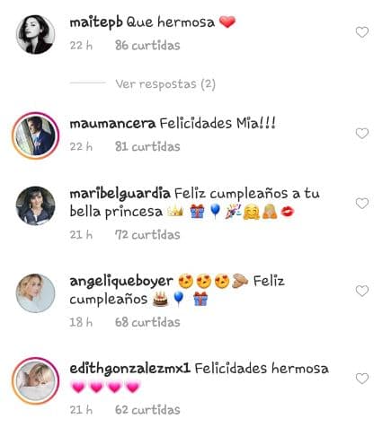 Amigos y compañeros del medio artístico como Maite Perroni, Mauricio Mancera, Maribel Guardia, Angelique Boyer y Edith González, aprovecharon la ocasión para también felicitar a la hija de Andrea y Erik.