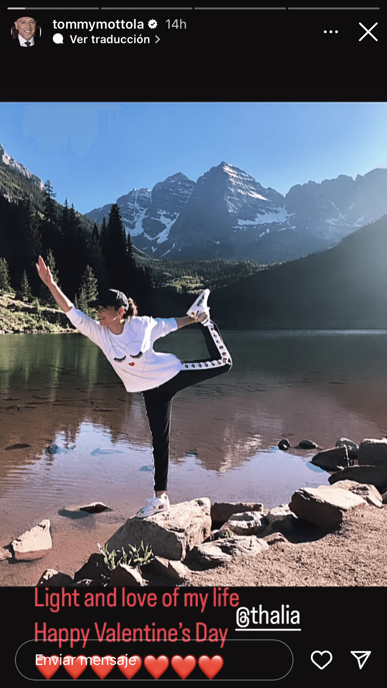 "Luz y amor de vida. Feliz Día de San Valentín, Thalía", le escribió en algunas de las varias fotos e imágenes que le dedicó a la actriz mexicana, con quien está casado desde el año 2000.
<br>