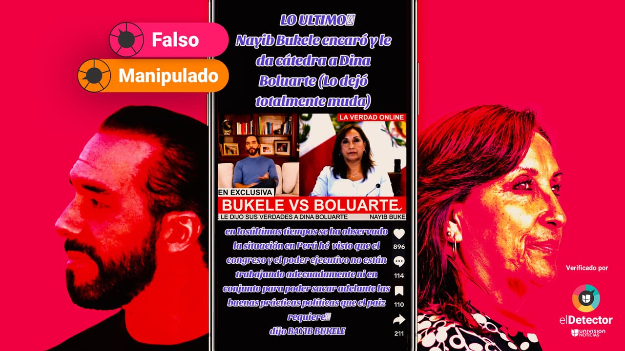 Es falso que en ese video que circula en redes el presidente de El Salvador critique a la mandataria de Perú por “delincuencia” y “corrupción”