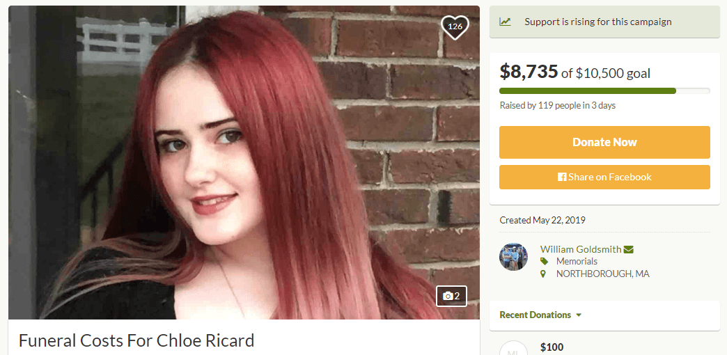 Chloe Ricard, 13, murió luego de que un hombre la dejara en un hospital. Aún se desconoce la causa de su muerte.