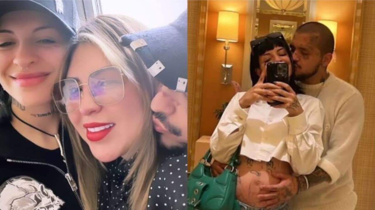 Cristy Nodal posa con su hijo y nuera, Christian Nodal y Cazzu.