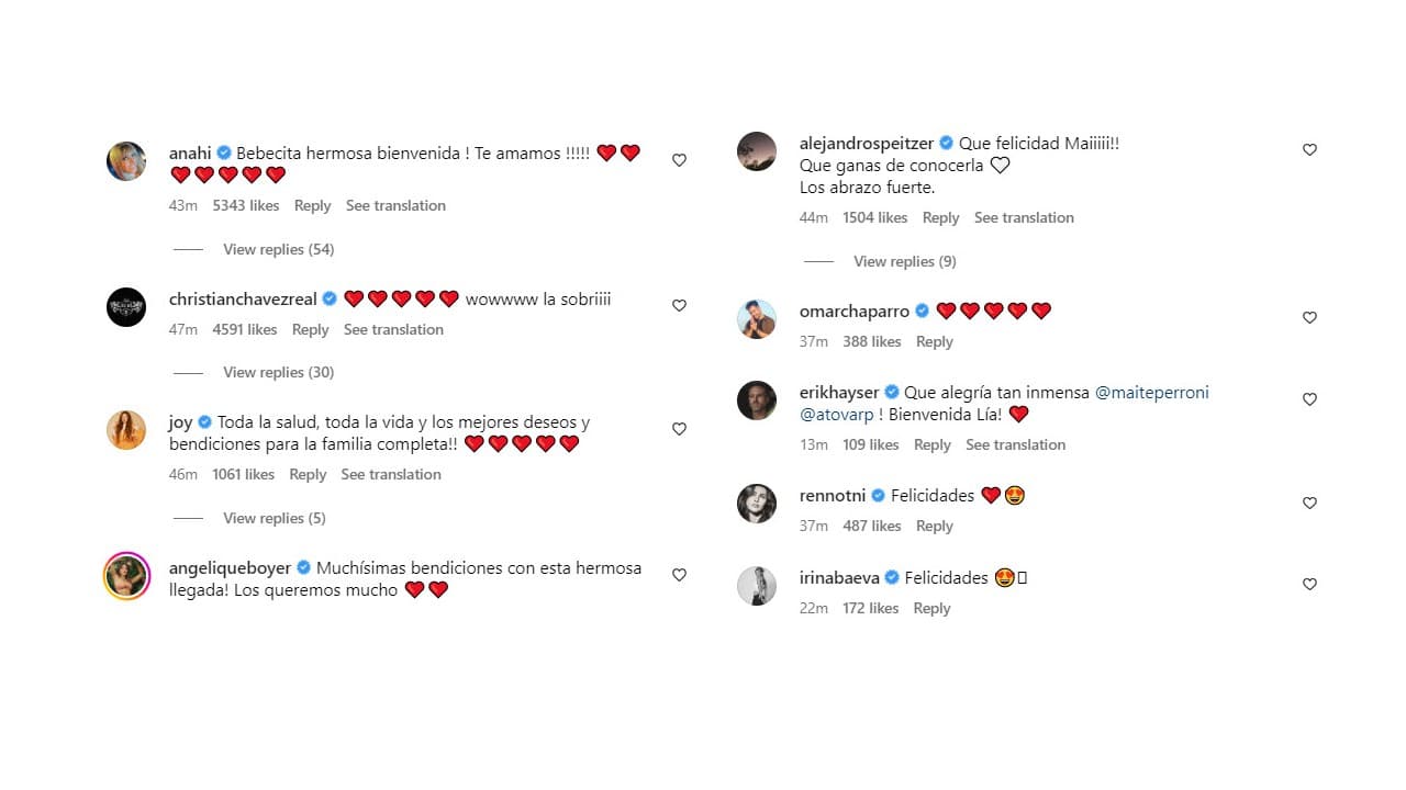 Los famosos reaccionaron al nacimiento de la hija de Maite Perroni.