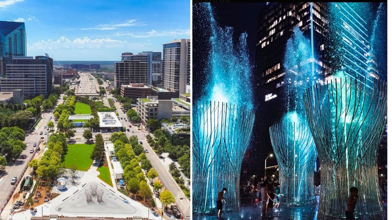 ¡No puedes perderte Klyde Warren Park durante tu visita a Dallas! Ubicado sobre la autopista Woodall Rodgers, 
<b>este espacio recreativo en el corazón de la ciudad es ideal para disfrutar de sus icónicas fuentes, donde los niños se divierten a lo grande</b>. Relájate con 
<b>un delicioso helado o un refrescante agua de sabor mientras saboreas unos tacos irresistibles.</b> ¡Es el lugar perfecto para hacer una pausa y disfrutar del ambiente! 
<a href="https://maps.app.goo.gl/ssaqn8YxaKyDT2rNA" target="_blank">Encuéntralo en 2012 Woodall Rodgers Fwy. </a>