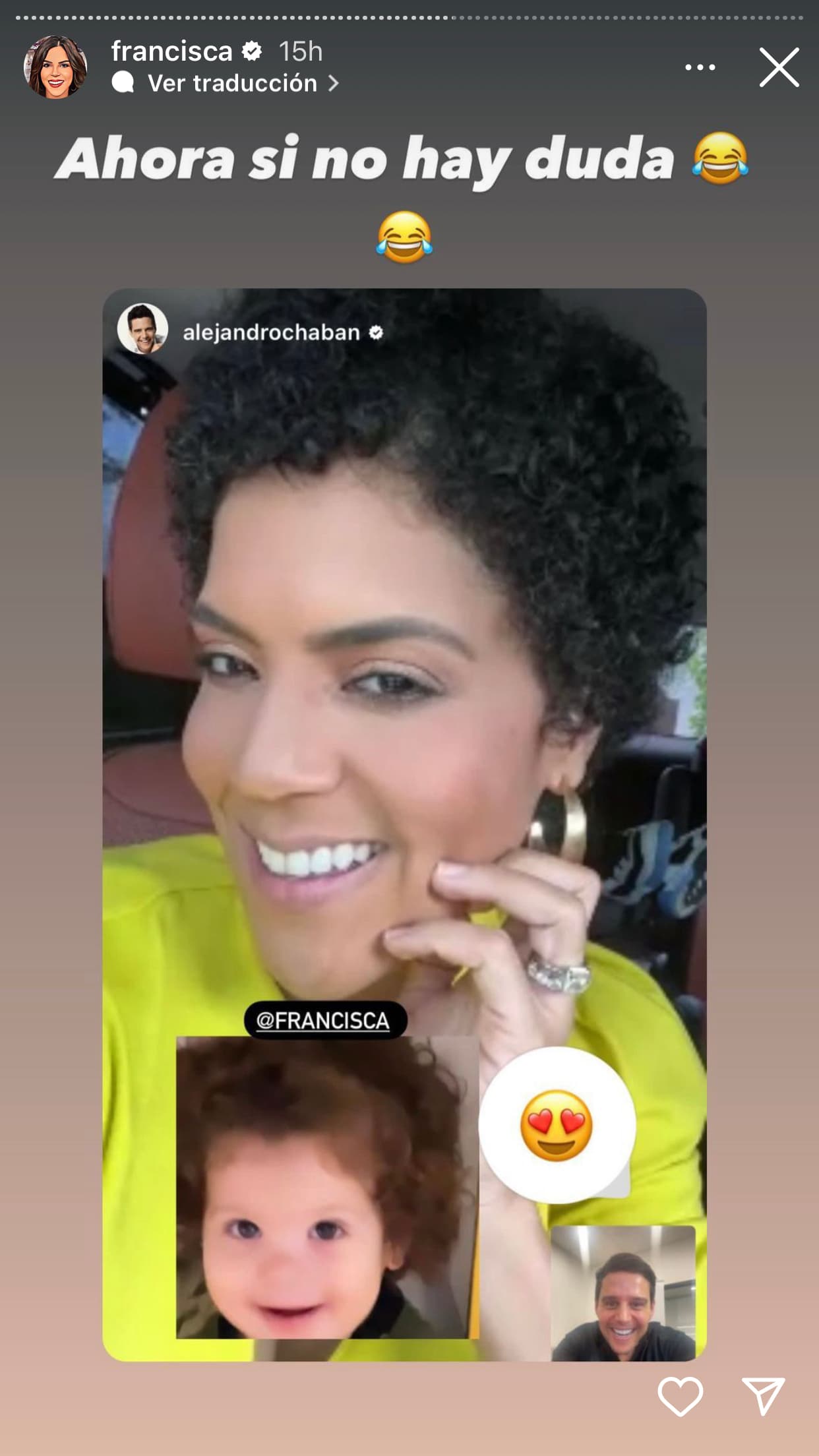 De hecho, el venezolano fue más allá y bromeó sobre el gran parecido que ahora tiene la exreina de belleza con 
<b><a href="https://www.univision.com/famosos/francisca-finalmente-revelo-por-que-le-hizo-una-fiesta-sencilla-a-gennaro-en-su-primer-ano-de-vida-video" target="_blank">su hijo Gennaro. </a></b>